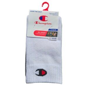 2 Pair Champion All Sport Over the Calf Size L White Lightweight Unisex Socks